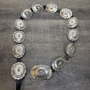 WOW Vtg Navajo Concho Belt .925 Sterling Silver Hand Stamped L Blackgoat Larson